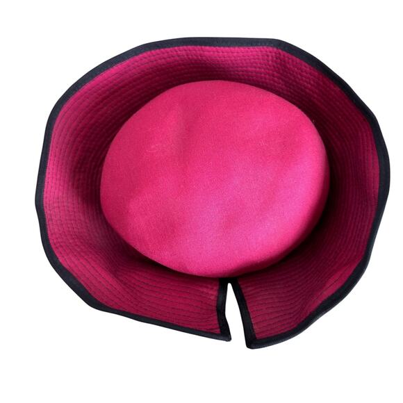 1950s Jaeger London Black Velvet Tilt Cocktail Hat Burgundy 21” Made UK main image 16